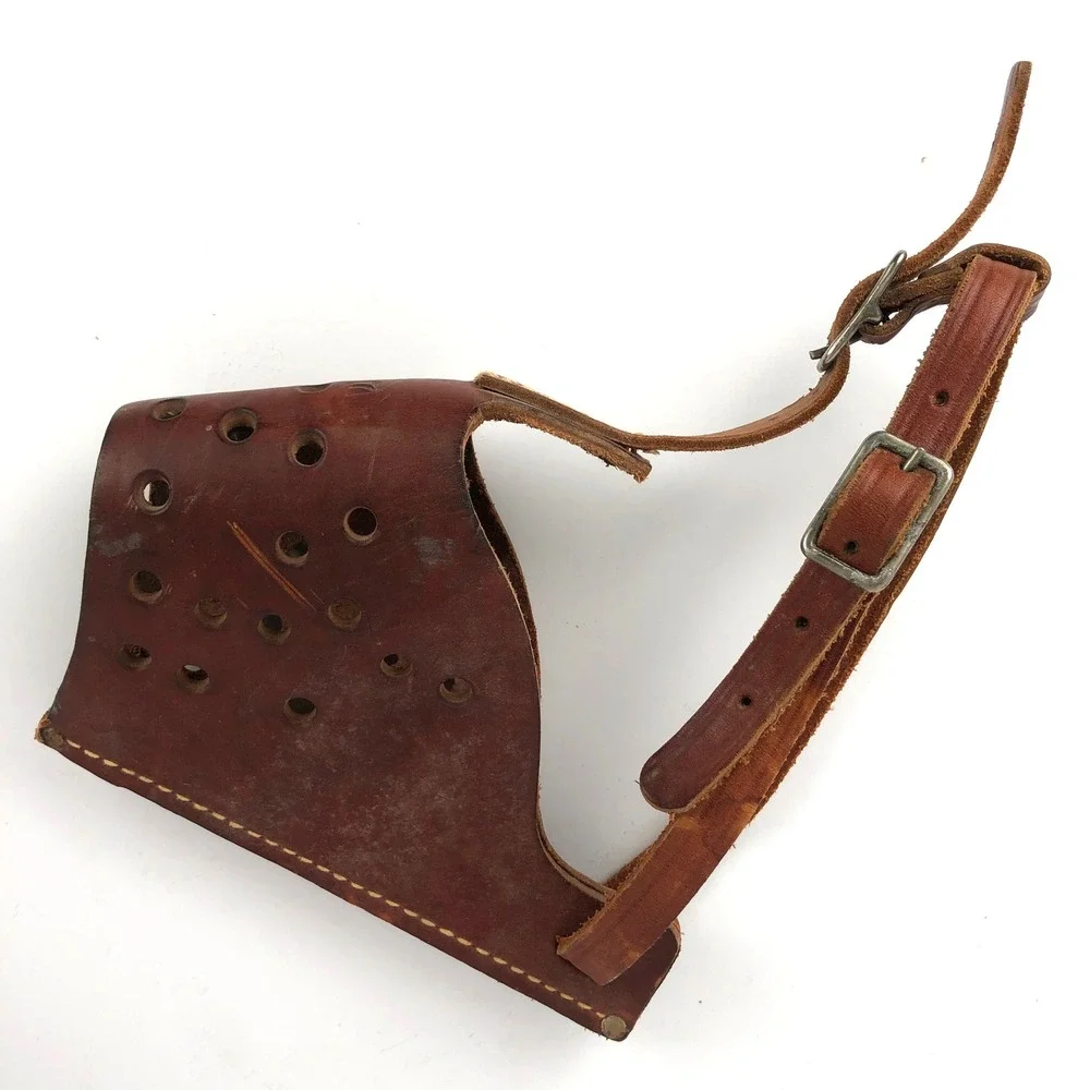 Vintage Adjustable Vented Leather Dog‎ Muzzle 